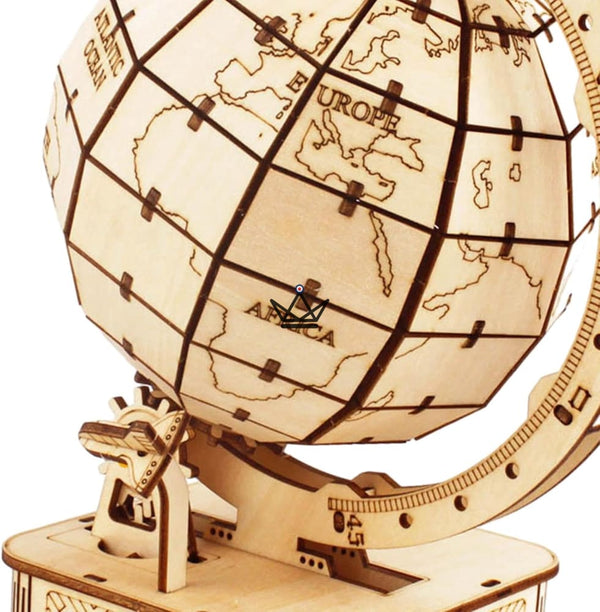 3D wooden globe puzzle on a stand to assemble - MERIDIAN