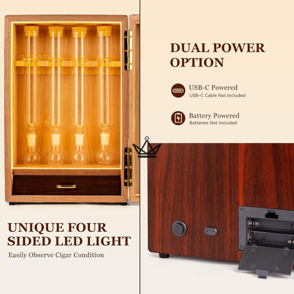 Cigar Humidor Infuser LED Display Case Cedar 4 Tubes — INFUSIO SANCTUAIRE