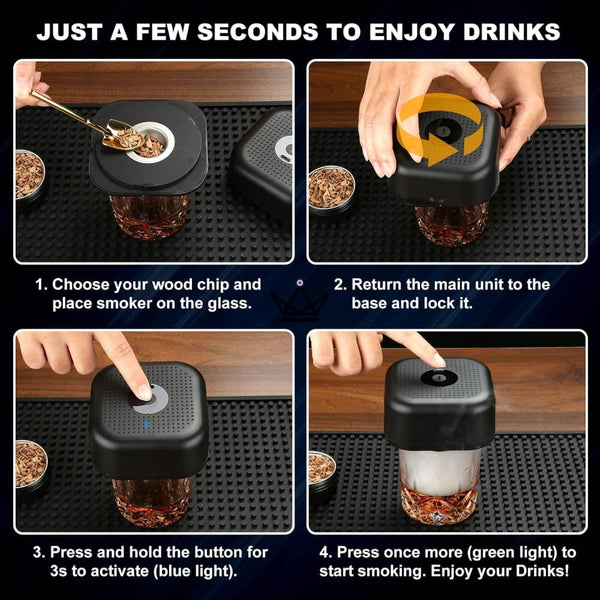 Kit fumoir à whisky électrique rechargeable avec 6 copeaux de bois — SALOON