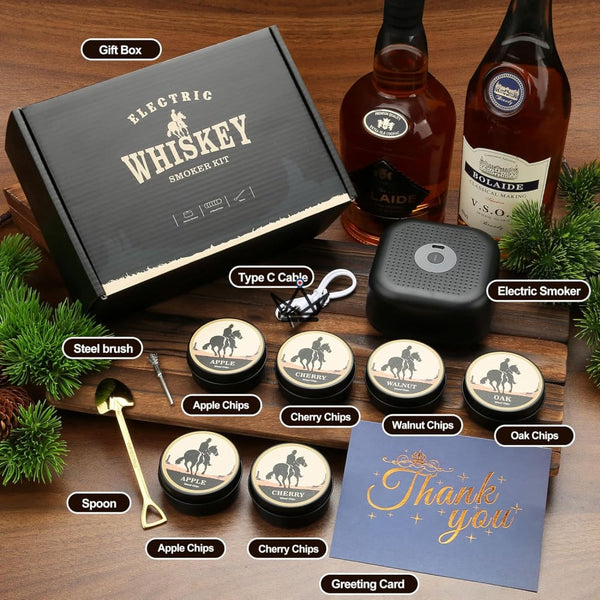 Kit fumoir à whisky électrique rechargeable avec 6 copeaux de bois — SALOON