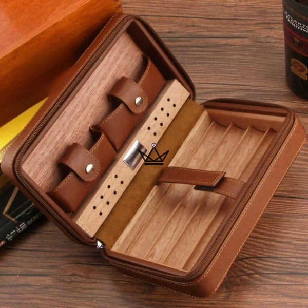 Leather & Cedar Travel Humidor — 5 Cigars