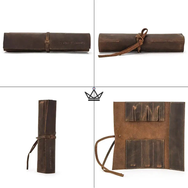 Étui en cuir pour stylos et crayons - Voyageur Roll (personnalisable) - - etui stylo personnalisable - Cadeau, Noël, Anniversaire, Original, Fête des pères, fête des mères - Atelier Atypique