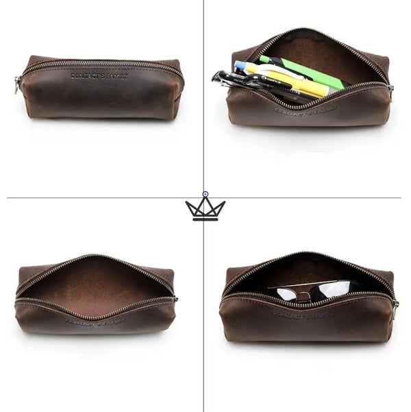 Small customizable leather zippered pencil case — MINE Traveler – 11/13