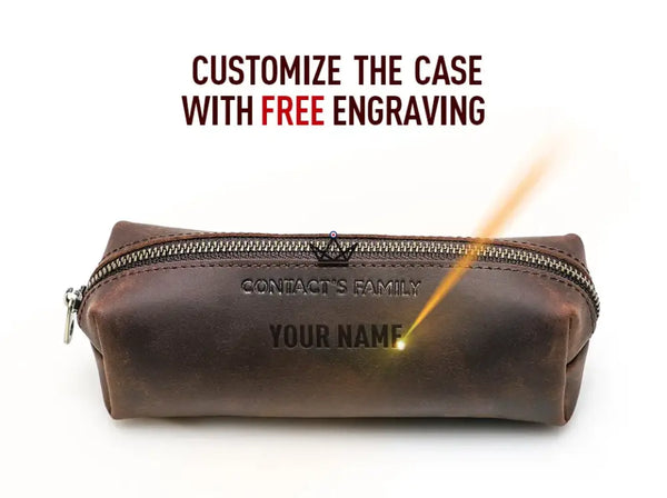 Small customizable leather zippered pencil case — MINE Traveler – 3/13