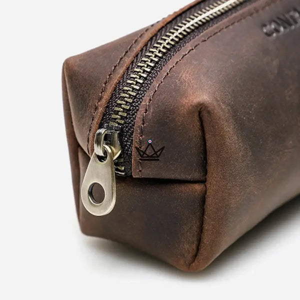 Small customizable leather zippered pencil case — MINE Traveler – 12/13