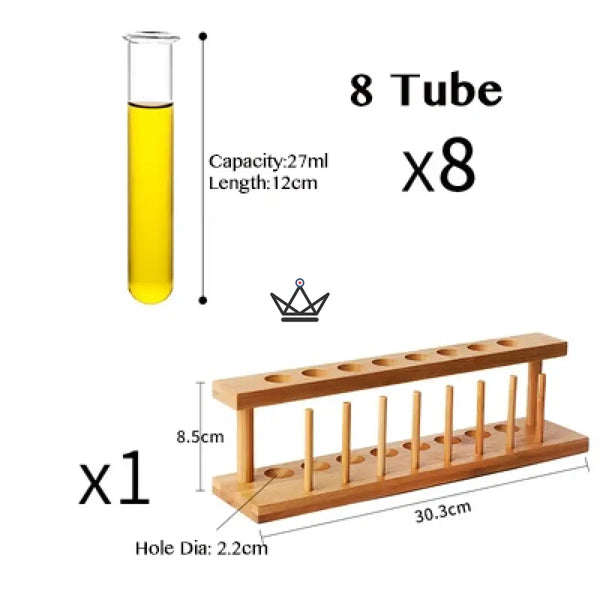 Wooden test tube rack and borosilicate glass test tubes — RETORT – 8/9