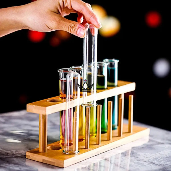 Wooden test tube rack and borosilicate glass test tubes — RETORT – 3/9