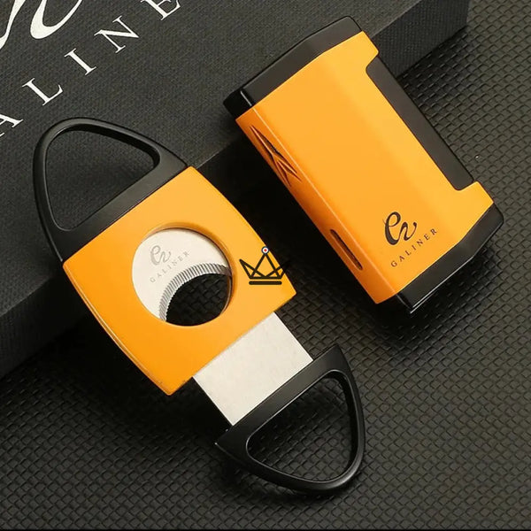 GOLDYR Lighter & Cigar Cutter Set — Blue Flame Torch + 64mm Cigar Cutter | Yellow or Black – 3/17