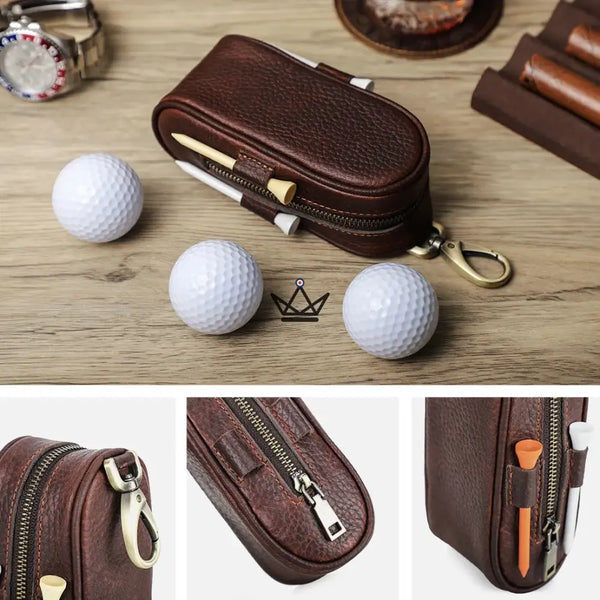 Customizable Leather Golf Ball Case – Voyageur Links | 3 Balls, 4 Tees – 5/10