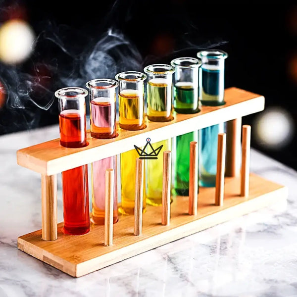Wooden test tube rack and borosilicate glass test tubes — RETORT