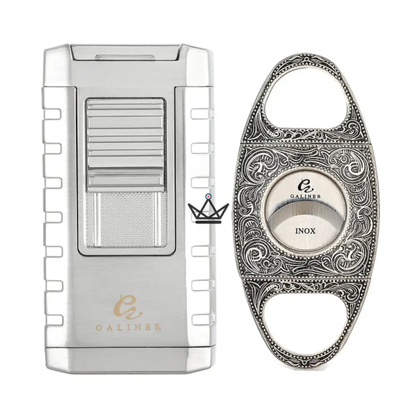 Prestige Heritage Edition Pack — Triple Torch Blue Flame Lighter & 24mm Double Blade Guillotine Cutter | Eternal Silver · Vintage Gold · Original Grey · Collector's Box Included, Eternal Money