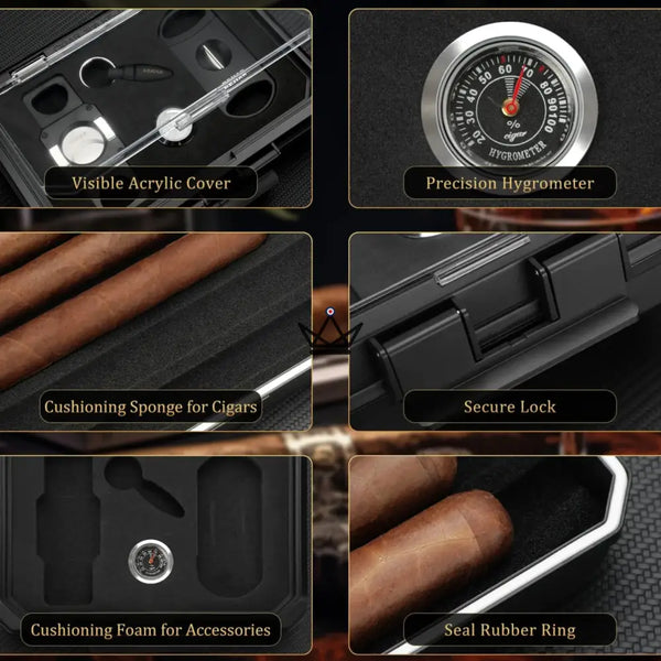 New Origin Cigar Travel Humidor — portable mini humidor, hygrometer & 5 integrated accessories – 11/16