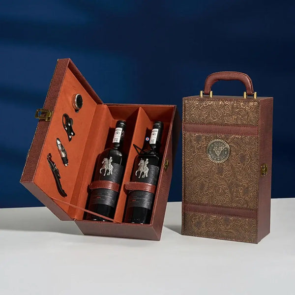 2-bottle wine gift set with sommelier accessories — SOMMELIER, Bronze arabesques