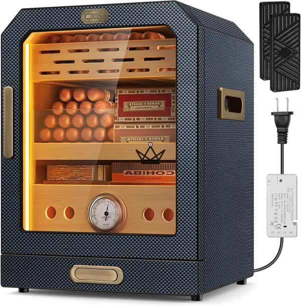 Prestige Cedar Lux Cigar Humidor - Cedar, Touch LED, 100-150 Cigars, Glass Drawer, 2 Humidifiers, Front Hygrometer, Walnut or Carbon – 15/15