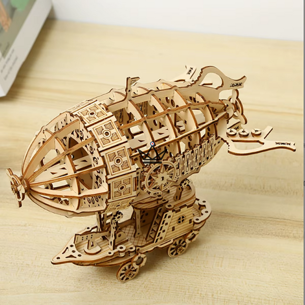 Steampunk airship 3D wooden puzzle on a carriage to build - ZEPHYR
