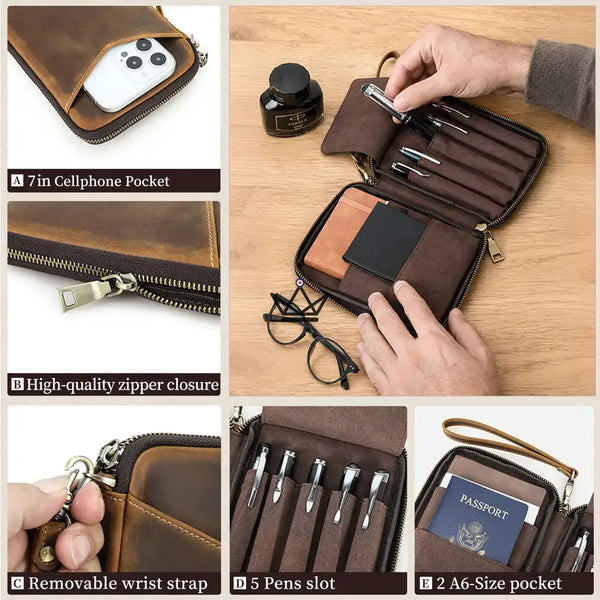 Leather Pocket Organizer - Customizable for Pens & Notebooks — VOYAGEUR Plume – 3/9