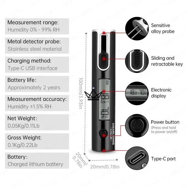 Digital Cigar Hygrometer with Probe - Hygro Probe —