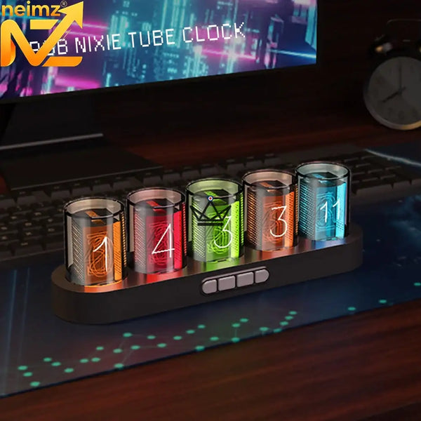 RGB Nixie tube effect clock with transparent tubes, oval base — CHROMA, Black