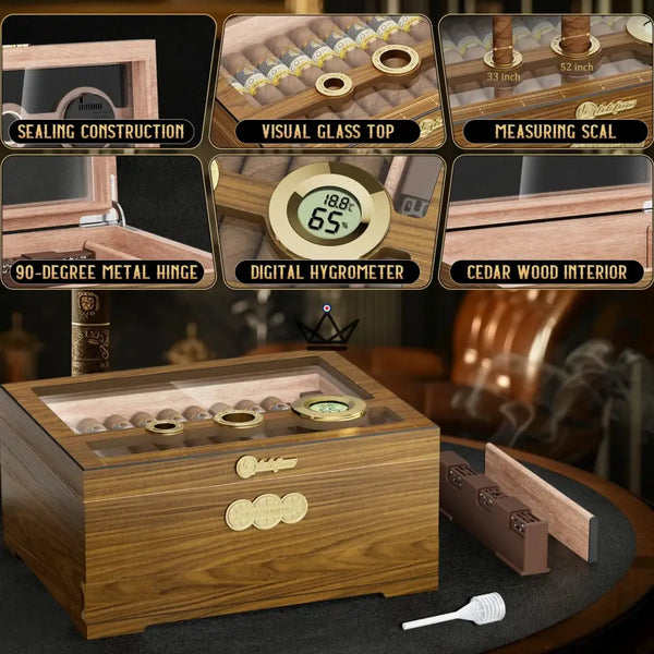Orbis Vault Humidor — Spanish Cedar, Glass Top, Digital Hygrometer & Gel Humidifier – 2/7