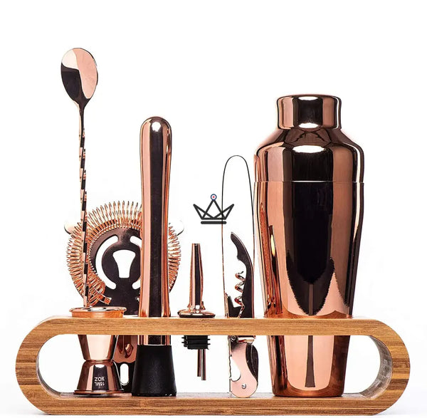 10-piece bar set on bamboo stand — MIXOLOGIST, Coppery