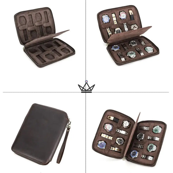 Customizable Travel Watch Case – Voyageur Keeper — Full Grain Leather, 4 Sizes: 2 to 8 Watches – 20/20