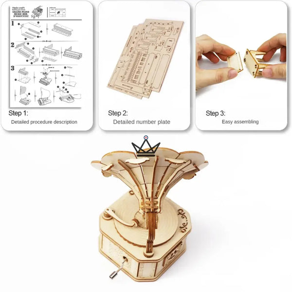 3D wooden gramophone music box puzzle with hand crank - SERENADE