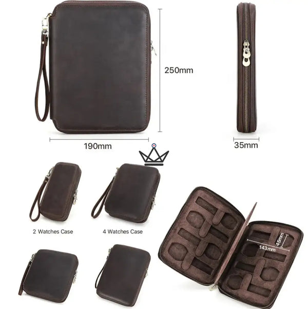 Customizable Travel Watch Case – Voyageur Keeper — Full Grain Leather, 4 Sizes: 2 to 8 Watches – 17/20