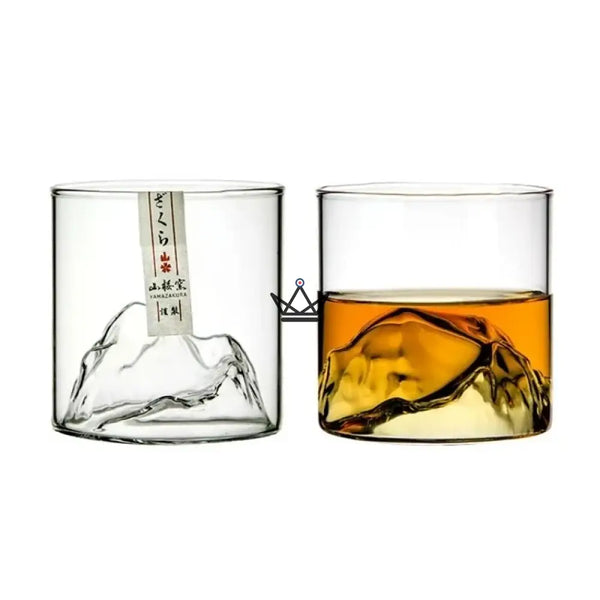 3D mountain whiskey glass in wooden gift box — SUMMIT – 5/8