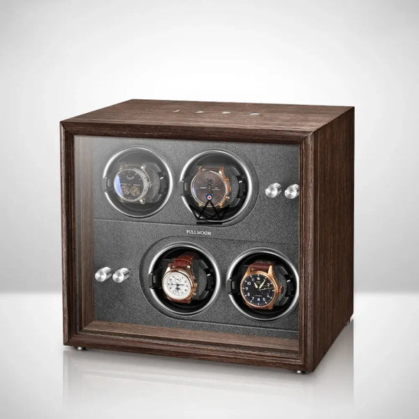 Automatic Watch Winder FULL MOON — Moon Phases, LED, Anti-Magnetic, 2 or 4 Watches, 4 Pitches / Wood