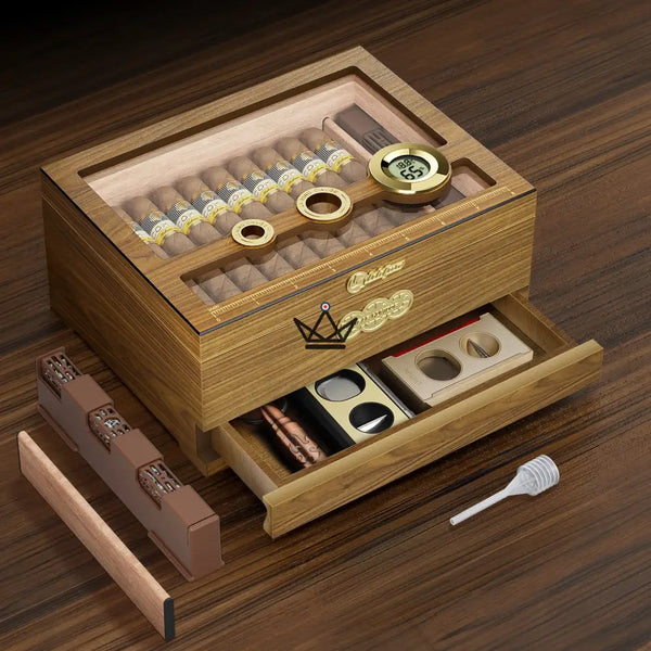 Orbis Vault Humidor — Spanish Cedar, Glass Top, Digital Hygrometer & Gel Humidifier