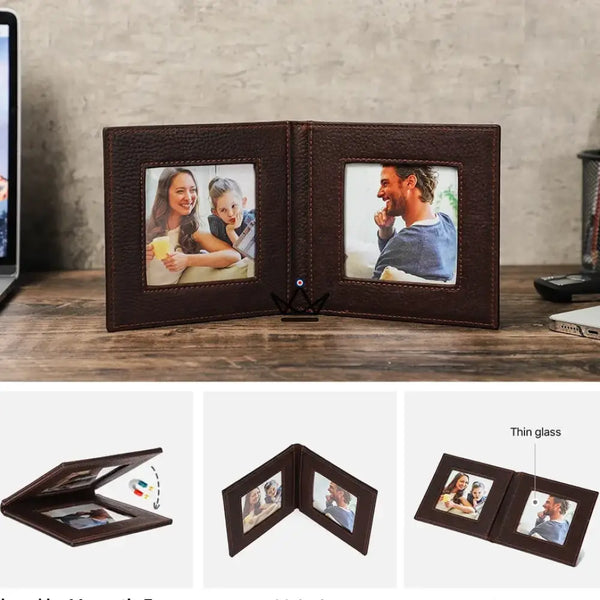 Customizable folding double leather photo frame — Traveler SOUVENIR – 3/9