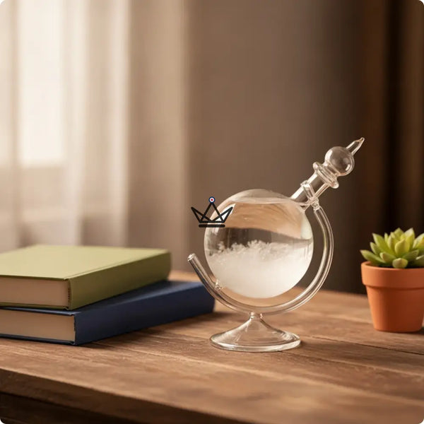 Glass globe storm glass barometer — AURORE, Crystal – glass base
