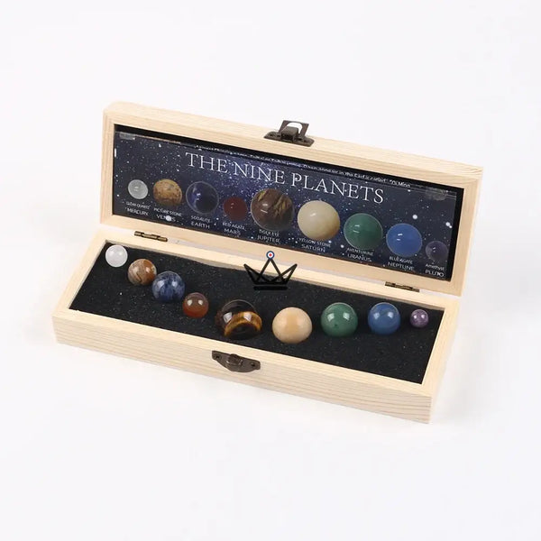 Natural stone solar system, 9 spheres in a wooden box — SIDÉRAL, Default Title