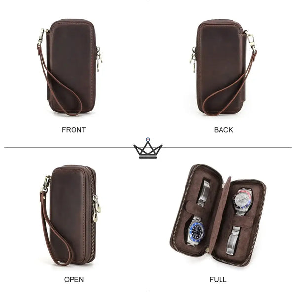 Customizable Travel Watch Case – Voyageur Keeper — Full Grain Leather, 4 Sizes: 2 to 8 Watches – 13/20