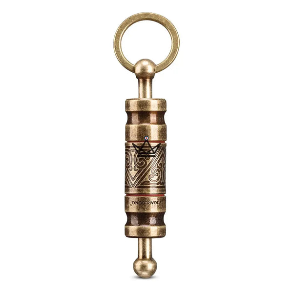 Chiseled keychain punch cigar cutter with interchangeable heads — TALISMAN, Gilded brass