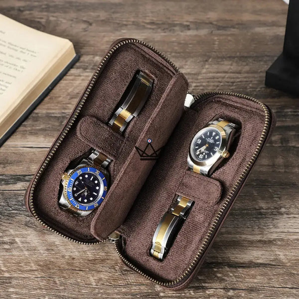 Customizable Travel Watch Case – Voyageur Keeper — Full Grain Leather, 4 Sizes: 2 to 8 Watches, 2 Watches