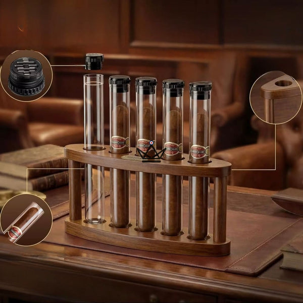 Quintet Acacia Wood Desktop Humidor — 5 Tubes