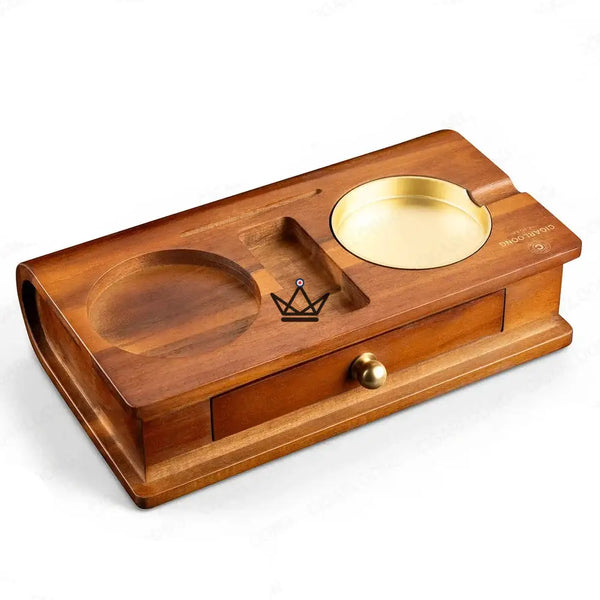 Solid Wood Cigar Ashtray with Whisky Slot and Drawer - Whisky Butler