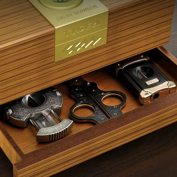Horizon Edition Humidor — Spanish cedar, glass top, drawer, Onyx or Natural – 3/10