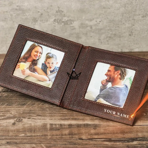 Customizable folding double leather photo frame — Traveler SOUVENIR