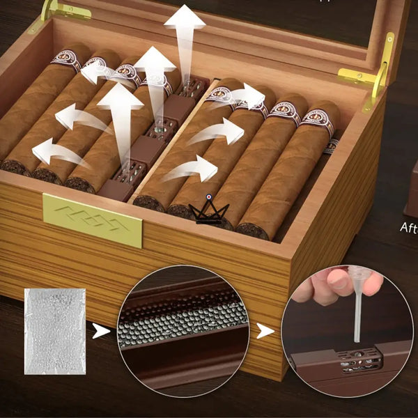 Horizon Edition Humidor — Spanish cedar, glass top, drawer, Onyx or Natural – 5/10