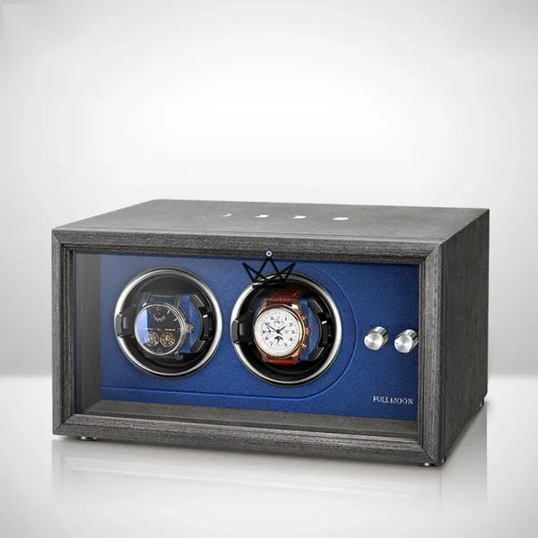 Automatic Watch Winder FULL MOON — Moon Phases, LED, Anti-Magnetic, 2 or 4 Watches, 2 Locations / Blue