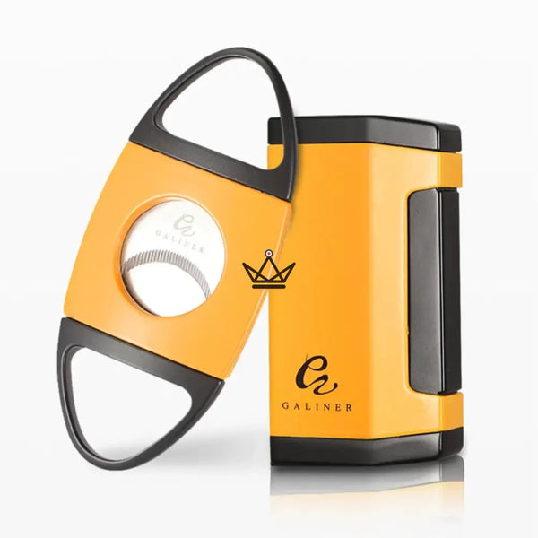 GOLDYR Lighter & Cigar Cutter Set — Blue Flame Torch + 64mm Cigar Cutter | Yellow or Black – 14/17