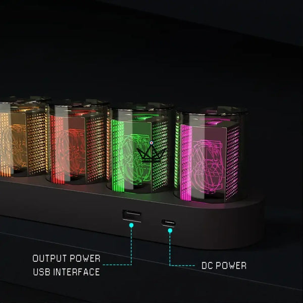 RGB Nixie-style clear tube clock, oval base - CHROMA