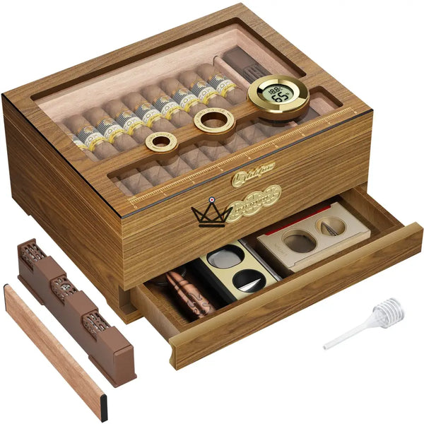 Orbis Vault Humidor — Spanish Cedar, Glass Top, Digital Hygrometer & Gel Humidifier – 5/7