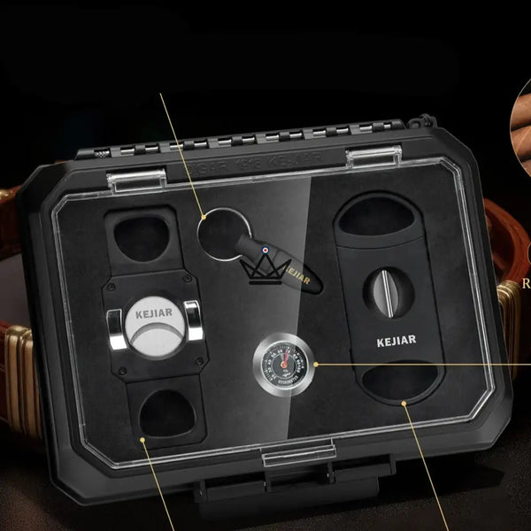 New Origin Cigar Travel Humidor — portable mini humidor, hygrometer & 5 integrated accessories – 8/16