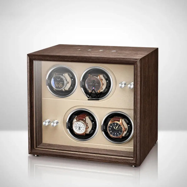 Automatic Watch Winder FULL MOON — Moon Phases, LED, Anti-Magnetic, 2 or 4 Watches, 4 Pitches / Beige