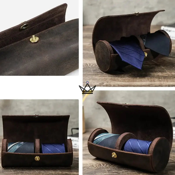 Personalizable leather tie case, 1 or 2 ties — ASCOT Traveler – 6/15