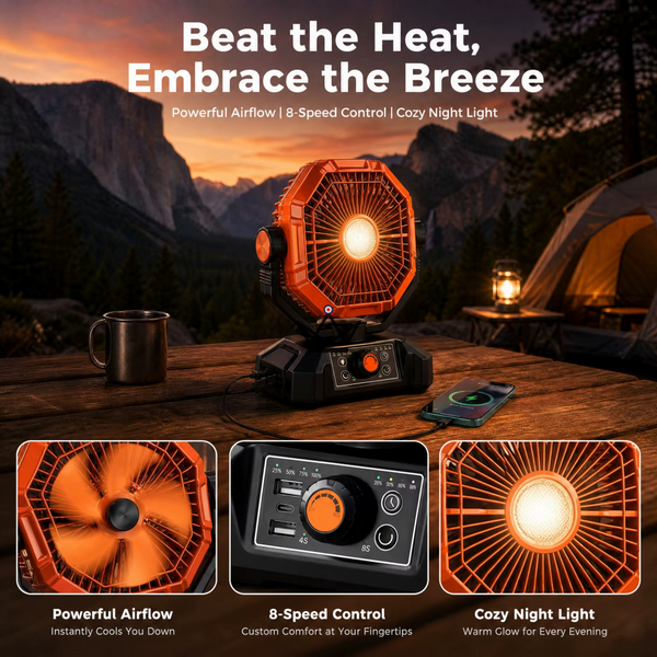 NOELY Portable Battery Fan — 20,000 mAh, LED & Power Bank – 3/17