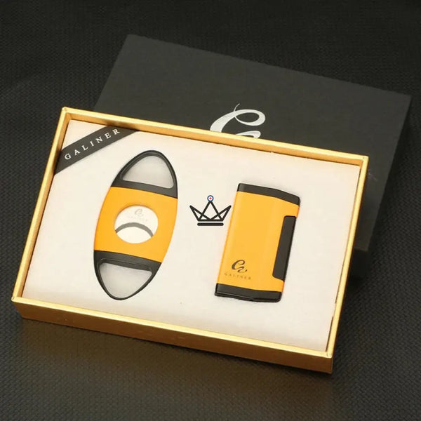 GOLDYR Lighter & Cigar Cutter Set — Blue Flame Torch + 64mm Cigar Cutter | Yellow or Black – 7/17